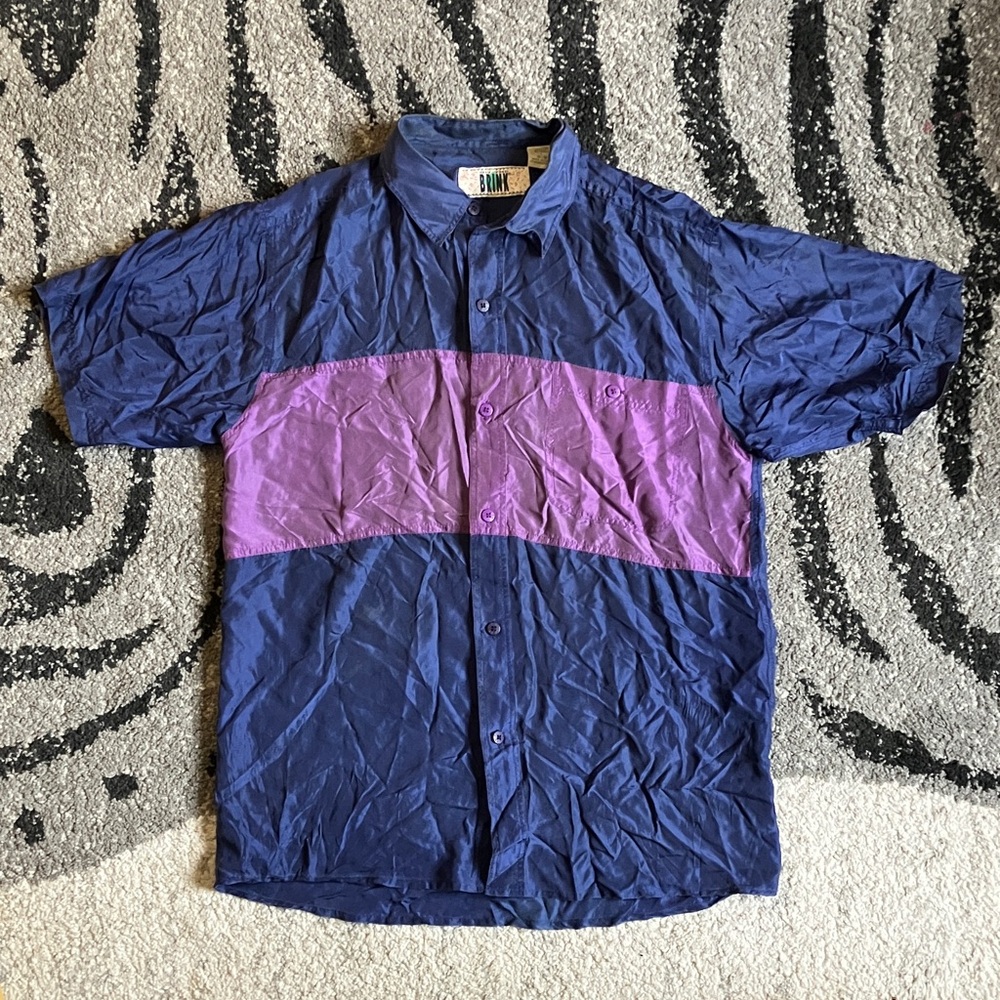 Colorblock Casual Button Down Shirt - Blue and Purple